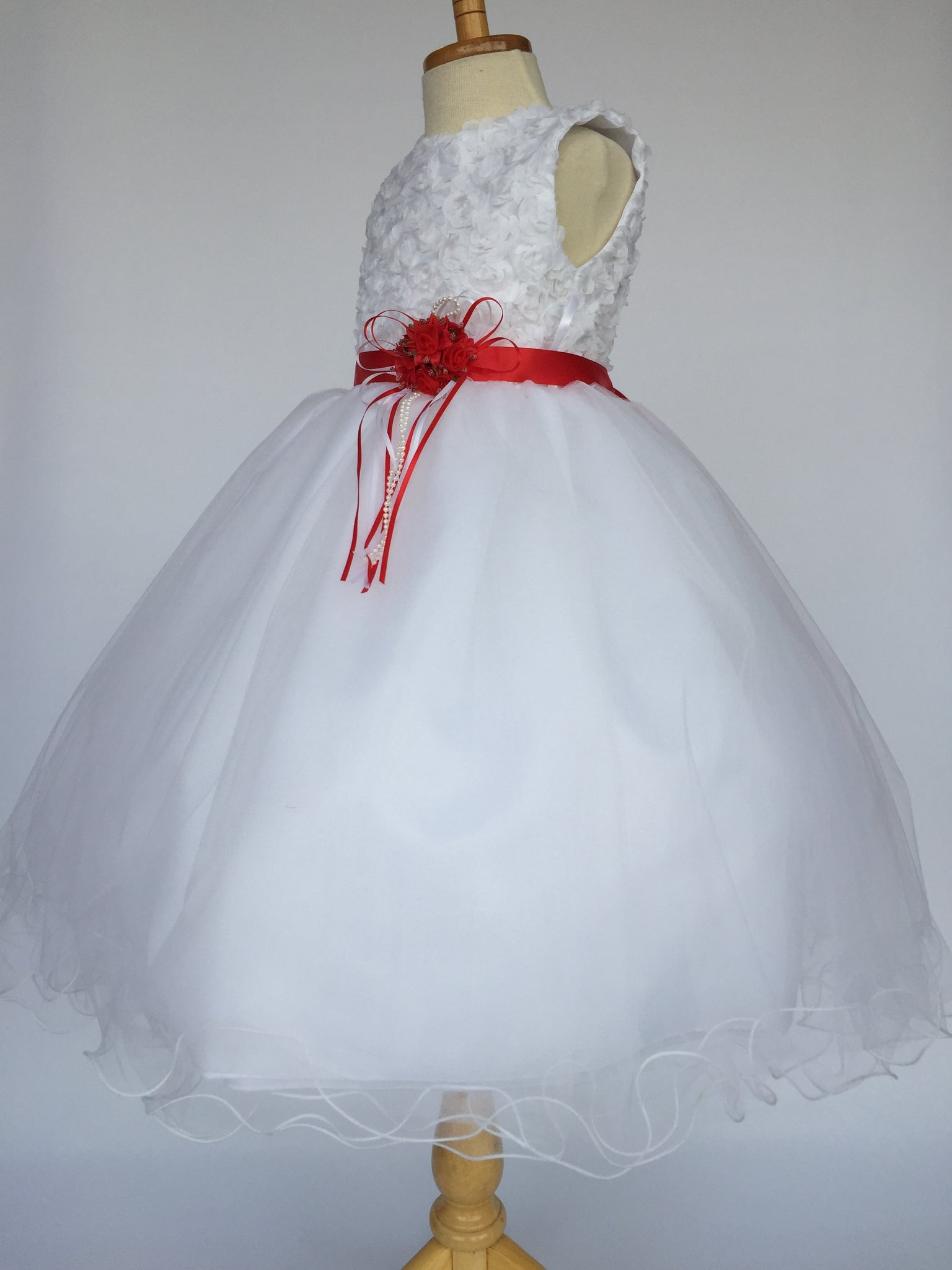 White Chiffon Floral Carnation 4 Layer Tulle Dress