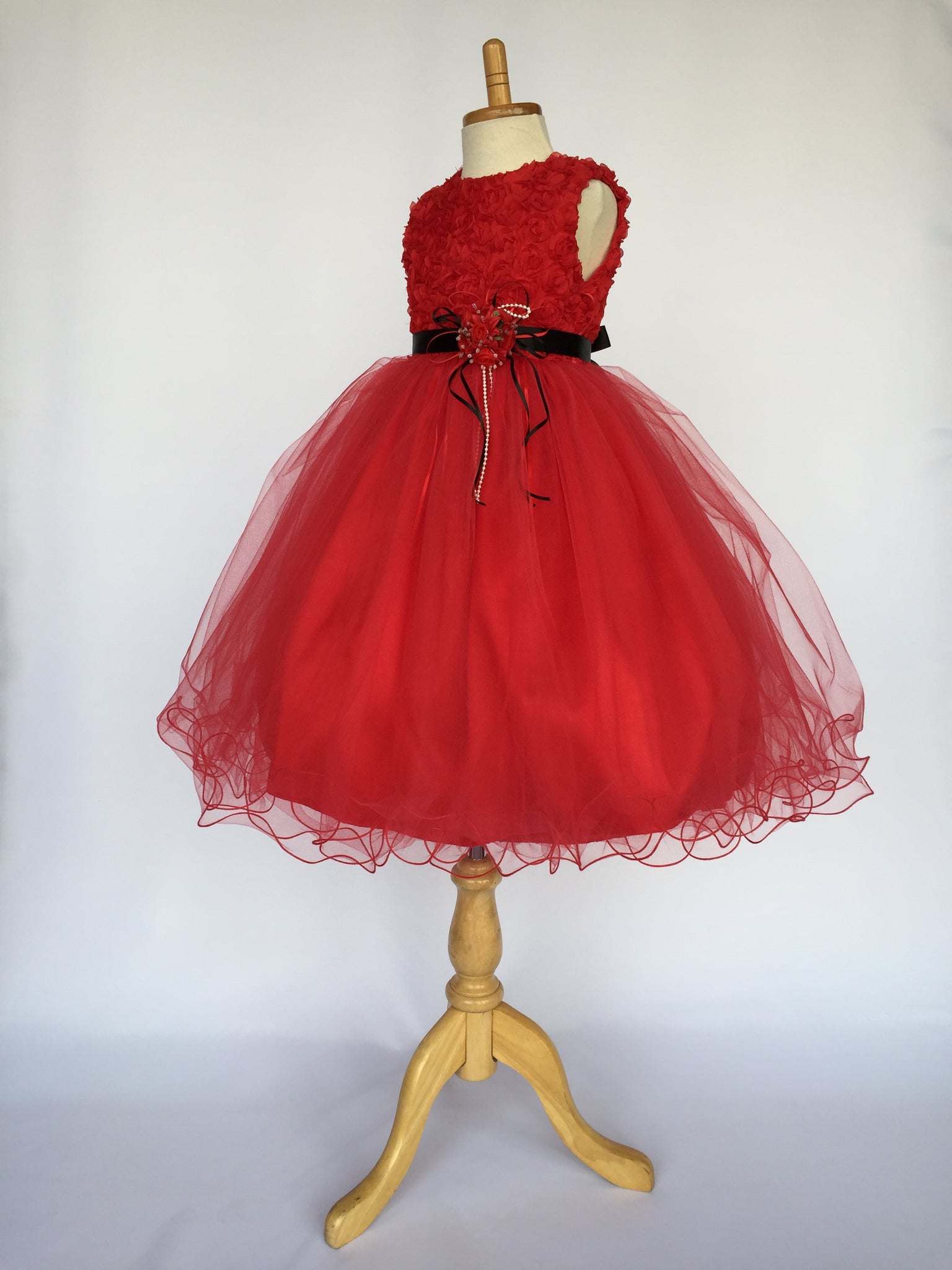 Red Chiffon Floral Carnation 4 Layer Tulle Dress