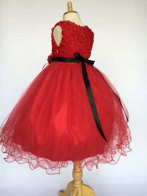 Red Chiffon Floral Carnation 4 Layer Tulle Dress