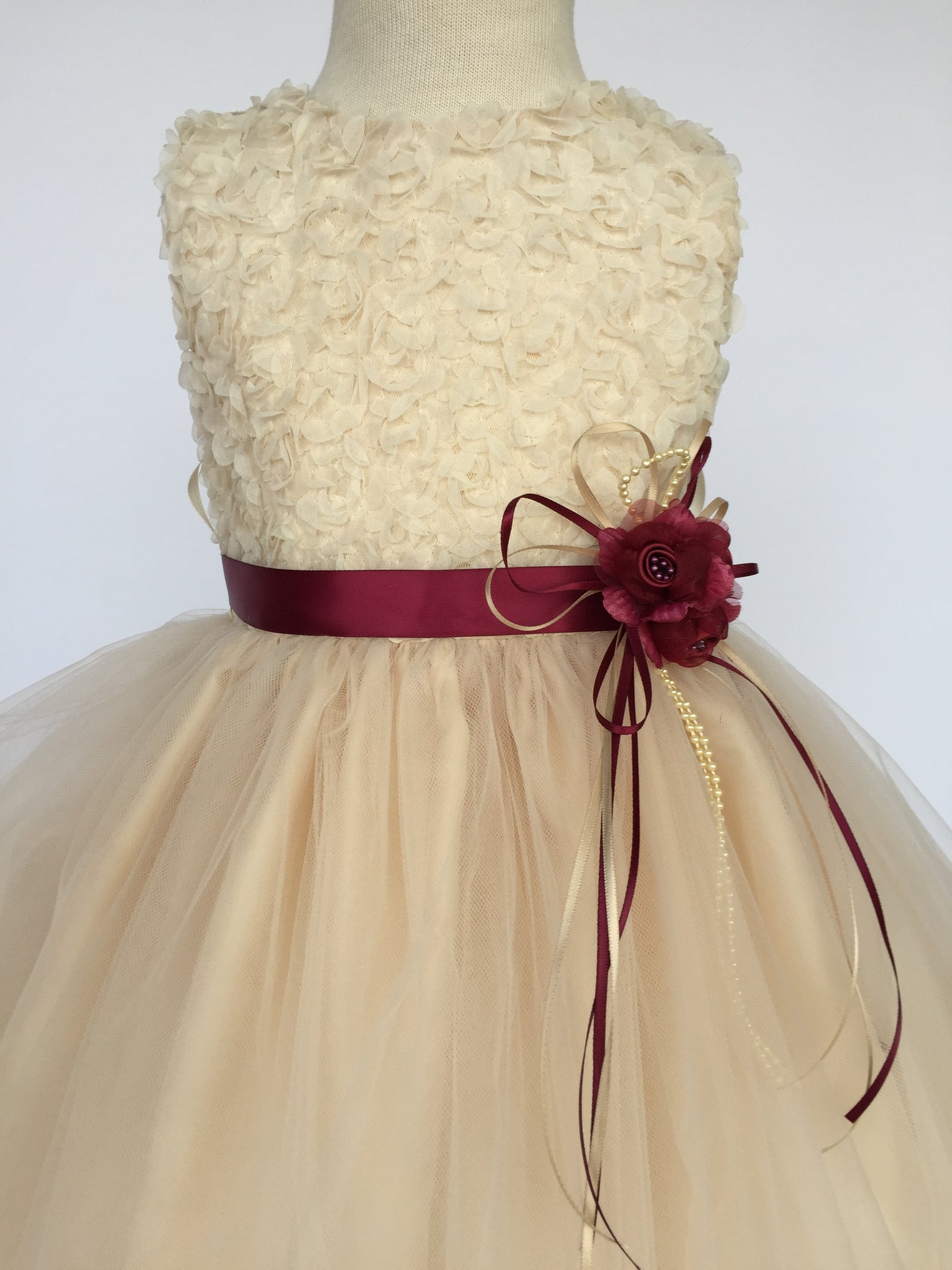 Champagne Chiffon Floral Carnation 4 Layer Tulle Dress