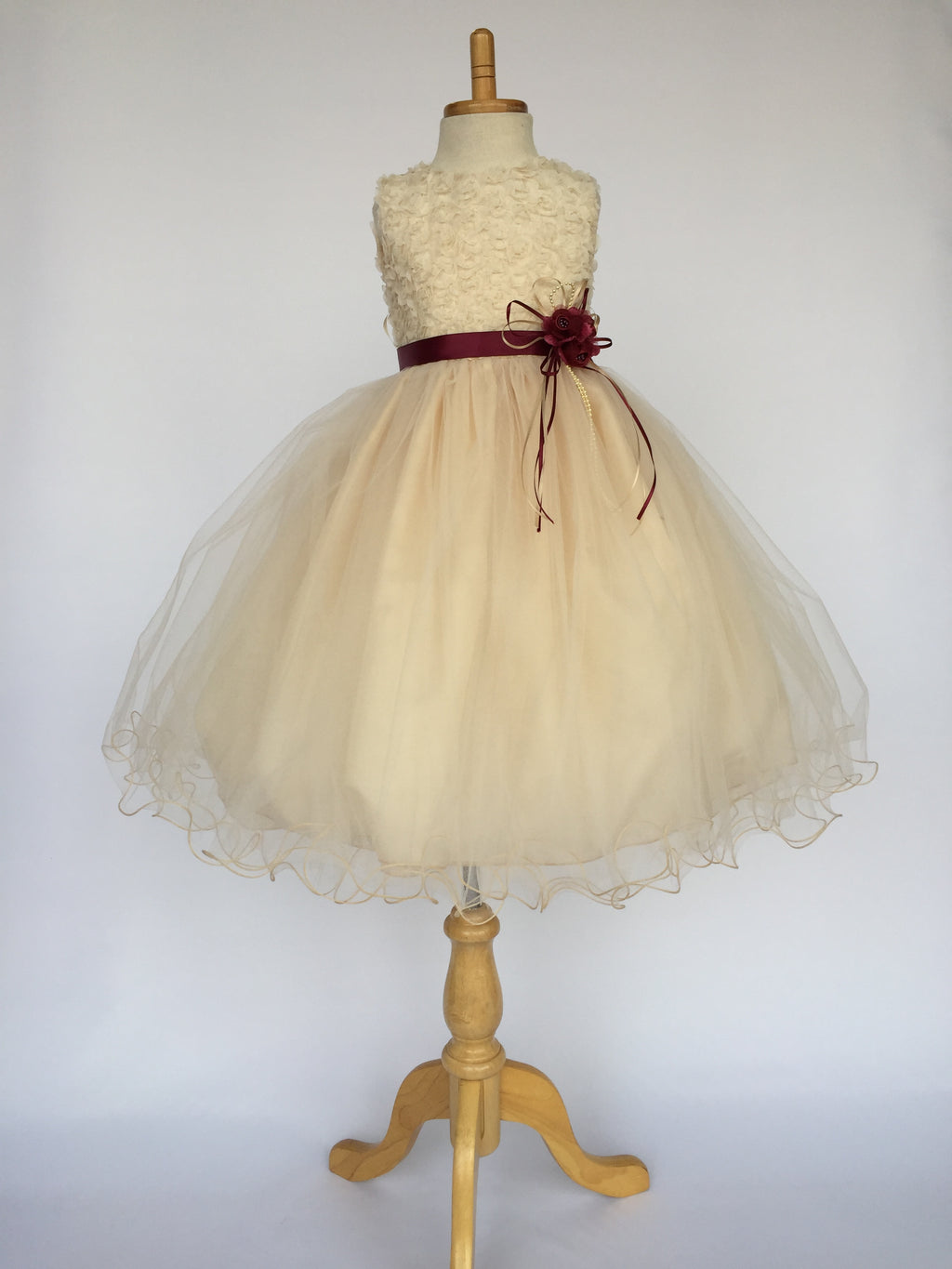 Champagne Chiffon Floral Carnation 4 Layer Tulle Dress