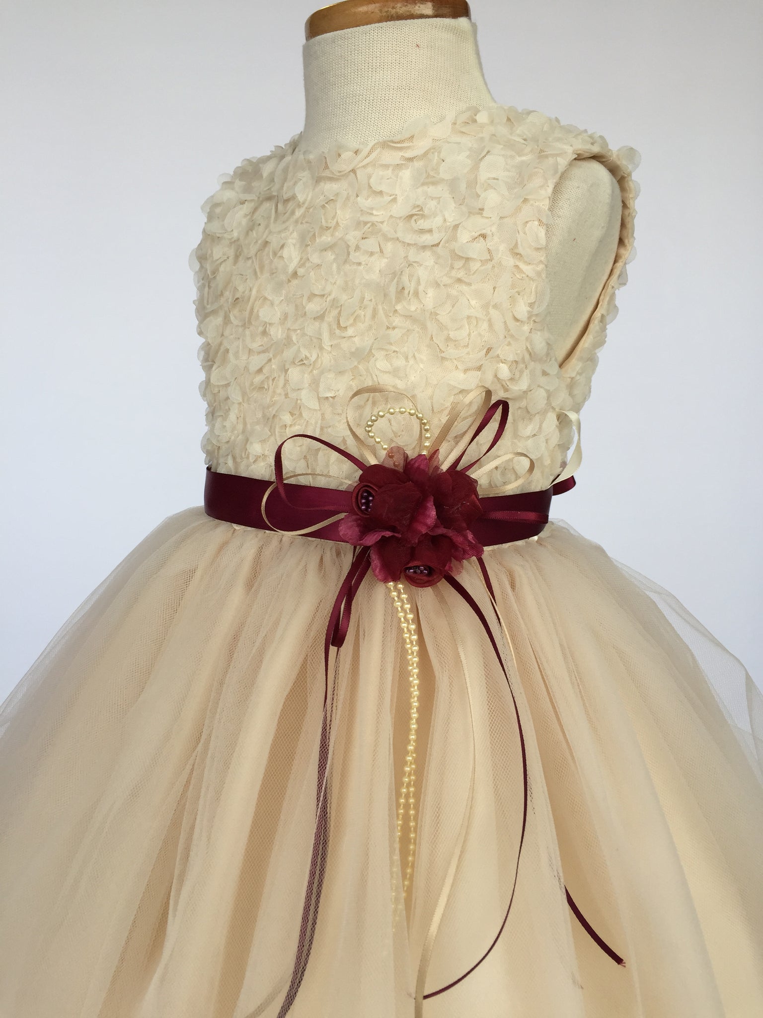 Champagne Chiffon Floral Carnation 4 Layer Tulle Dress