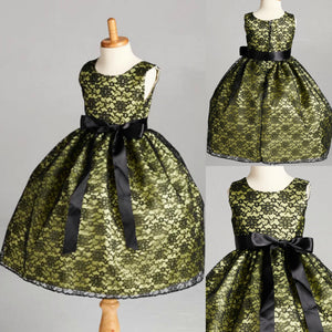 Black Floral Lace Apple Green Lining Gown