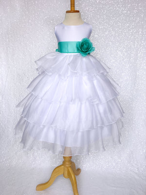 White Organza Ruffle Sleeveless Satin Dress