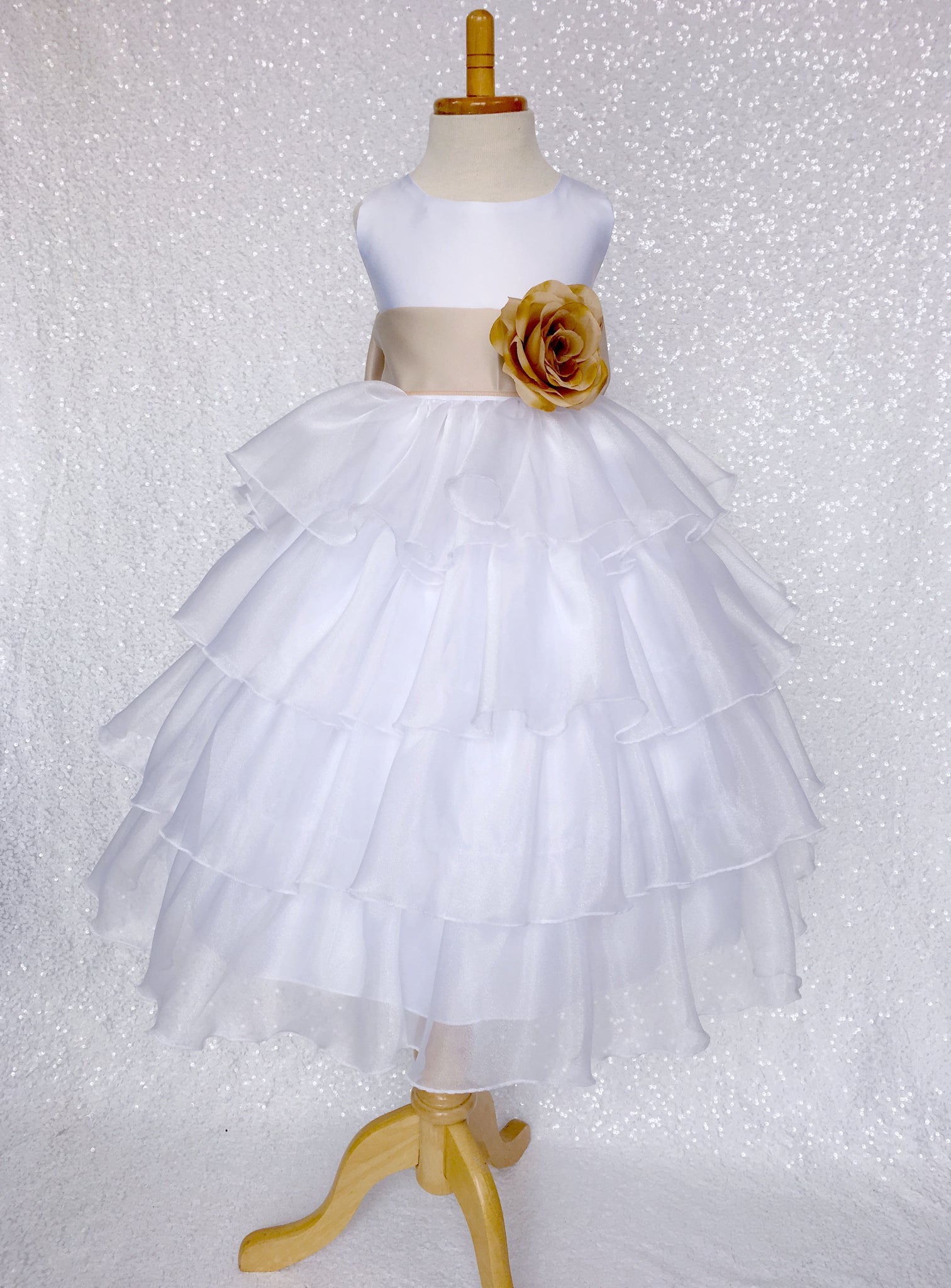 White Organza Ruffle Sleeveless Satin Dress