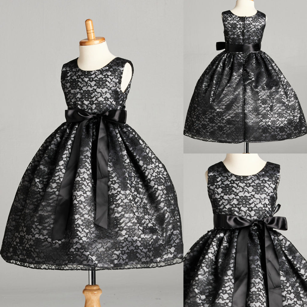 Black Floral Lace Charcoal Grey Lining Gown