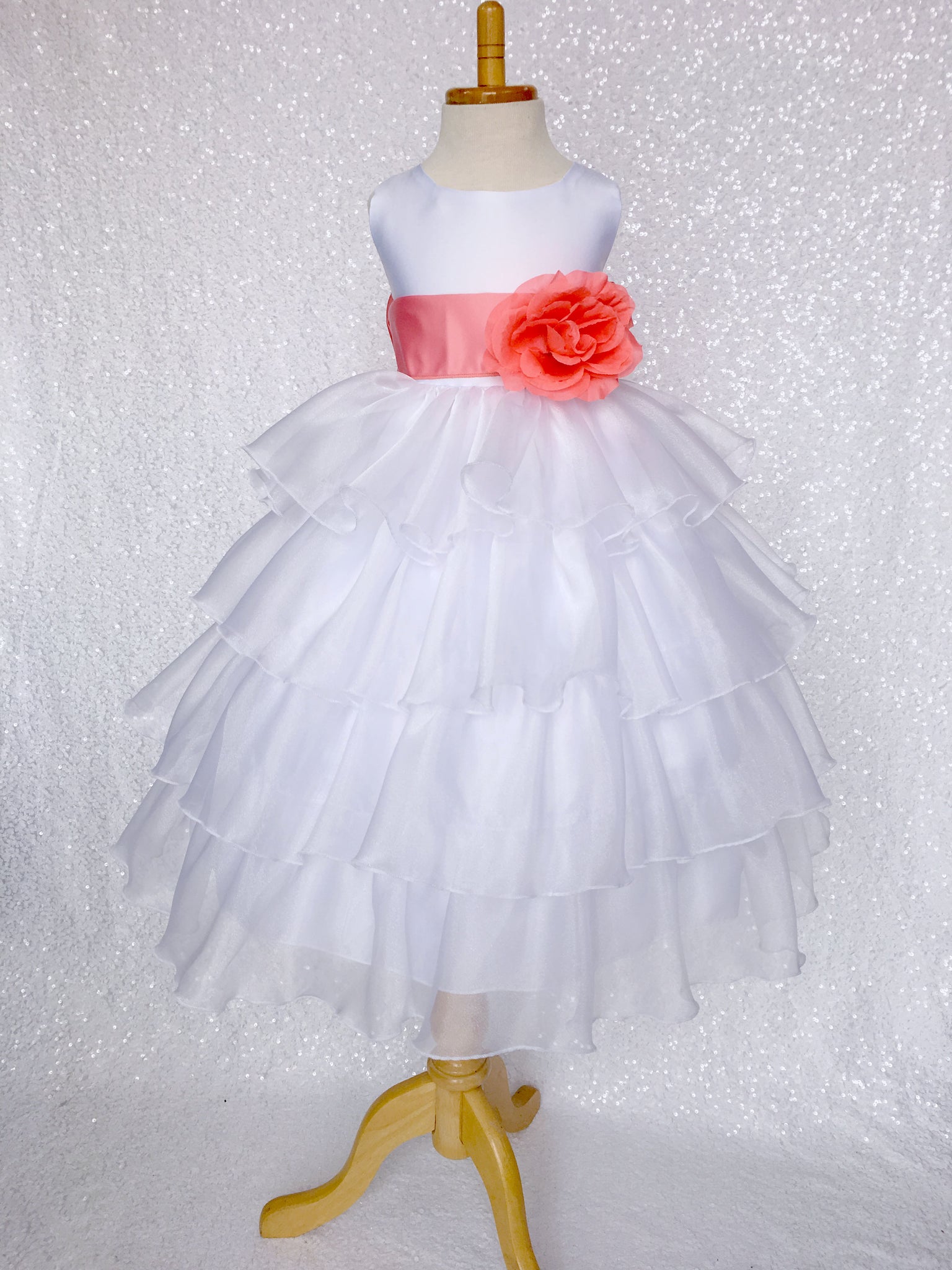 White Organza Ruffle Sleeveless Satin Dress