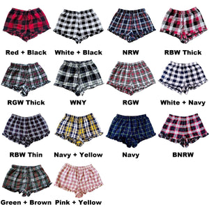 Adult PJ Red Green White Women Pajama Plaid Ruffle Shorts