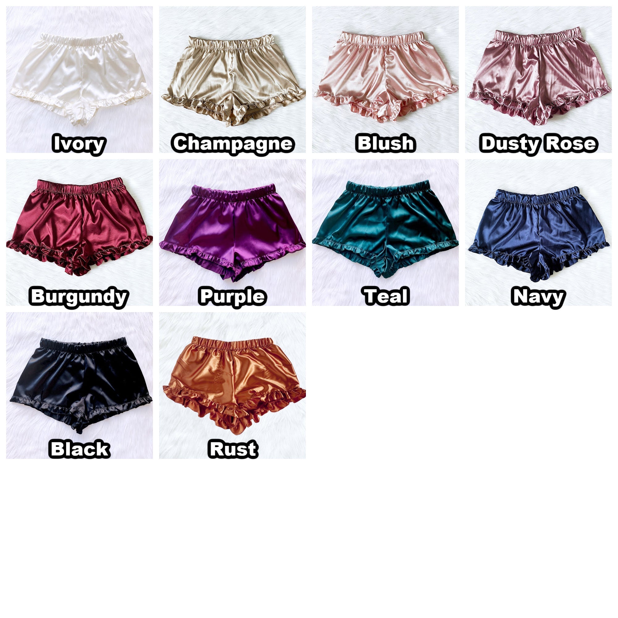 Adult Women Pajama Blush Satin Shorts Ruffle PJ