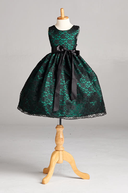 Black Floral Lace Hunter Green Lining Gown