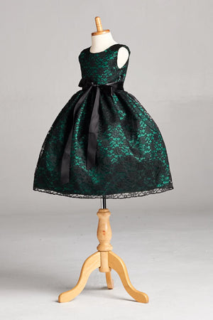 Black Floral Lace Hunter Green Lining Gown