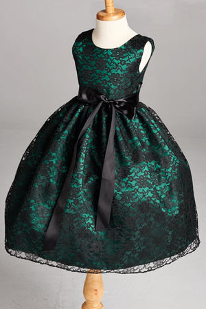 Black Floral Lace Hunter Green Lining Gown