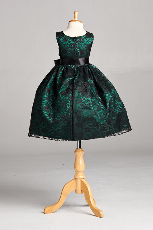 Black Floral Lace Hunter Green Lining Gown