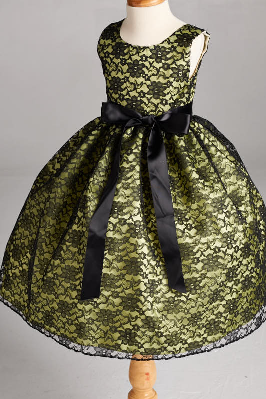 Black Floral Lace Apple Green Lining Gown