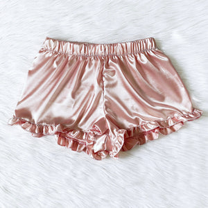 Dusty Rose Sleepwear Satin Ruffle Trim Pajama PJ Adult Shorts