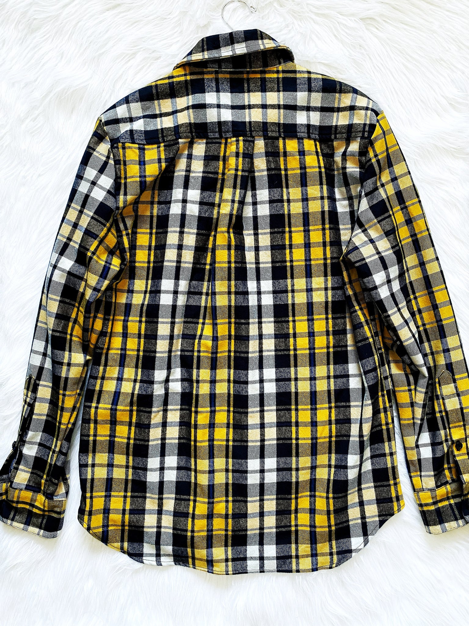 Unisex Plaid Button Up Flannel Adult Shirt Navy Yellow Red