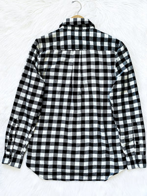 Teal Black Long Sleeve Unisex Button Up Plaid Flannel Adult Shirt