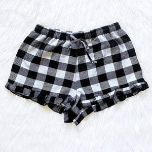 Black Navy Red White PJ Youth Pajama Plaid Ruffle Shorts