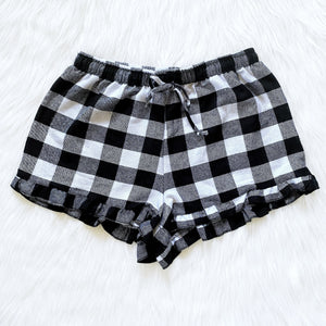 Women Pajama Plaid Red Black White Shorts Ruffle Adult PJ