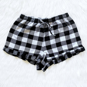 Women Pajama Plaid Red Black Shorts Ruffle Adult PJ