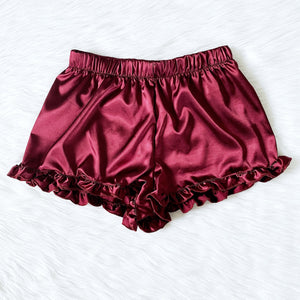 Rust Satin PJ Shorts Ruffle Pajama Adult Women Sleepwear