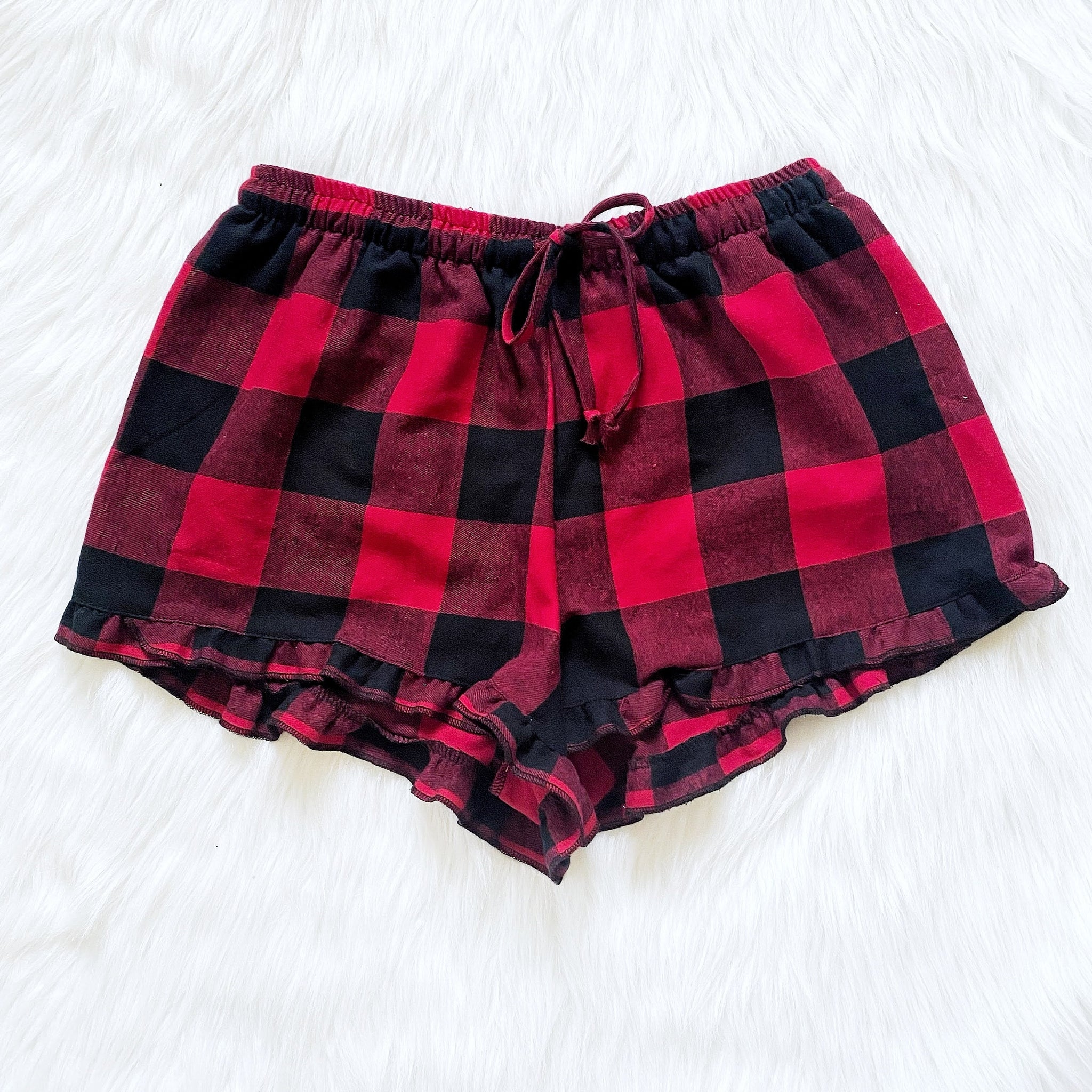 PJ Youth Pajama Plaid Red Green White Ruffle Shorts