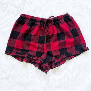 Adult Women Pajama Plaid White Black Shorts Ruffle PJ