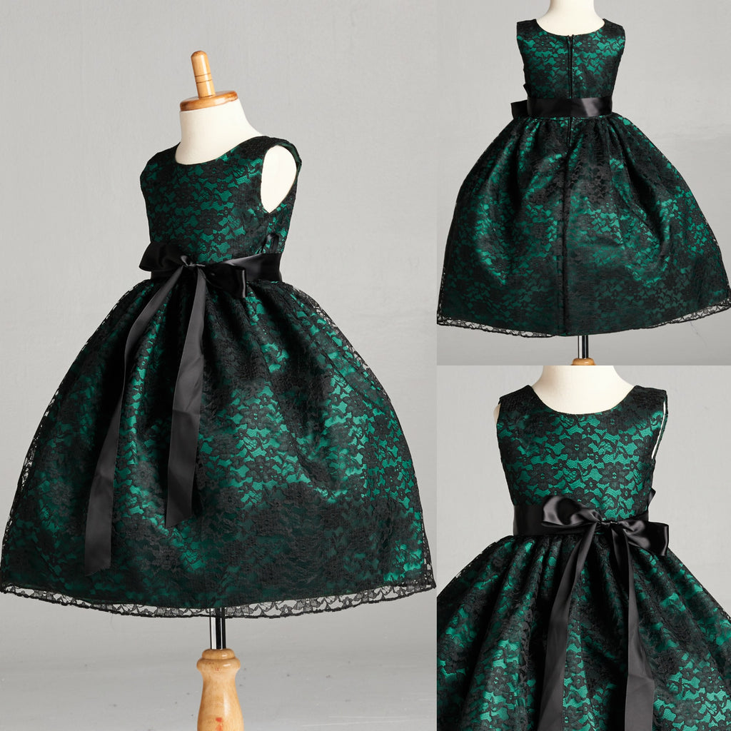 Black Floral Lace Hunter Green Lining Gown