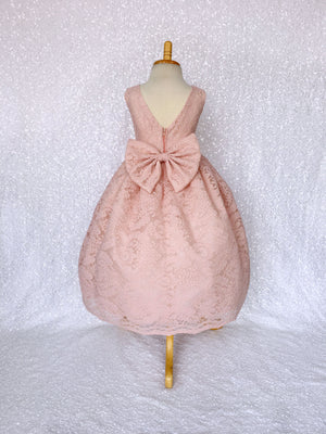 V-Back Champagne Full French Lace Dress Bow