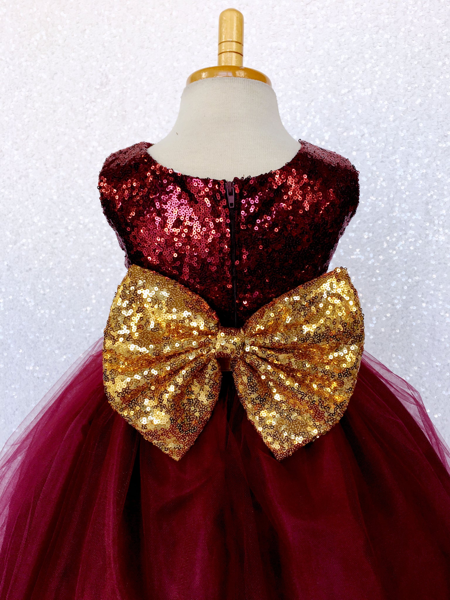 Burgundy Sequin Fishing Line 2 Layer Gown Bow Ribbon