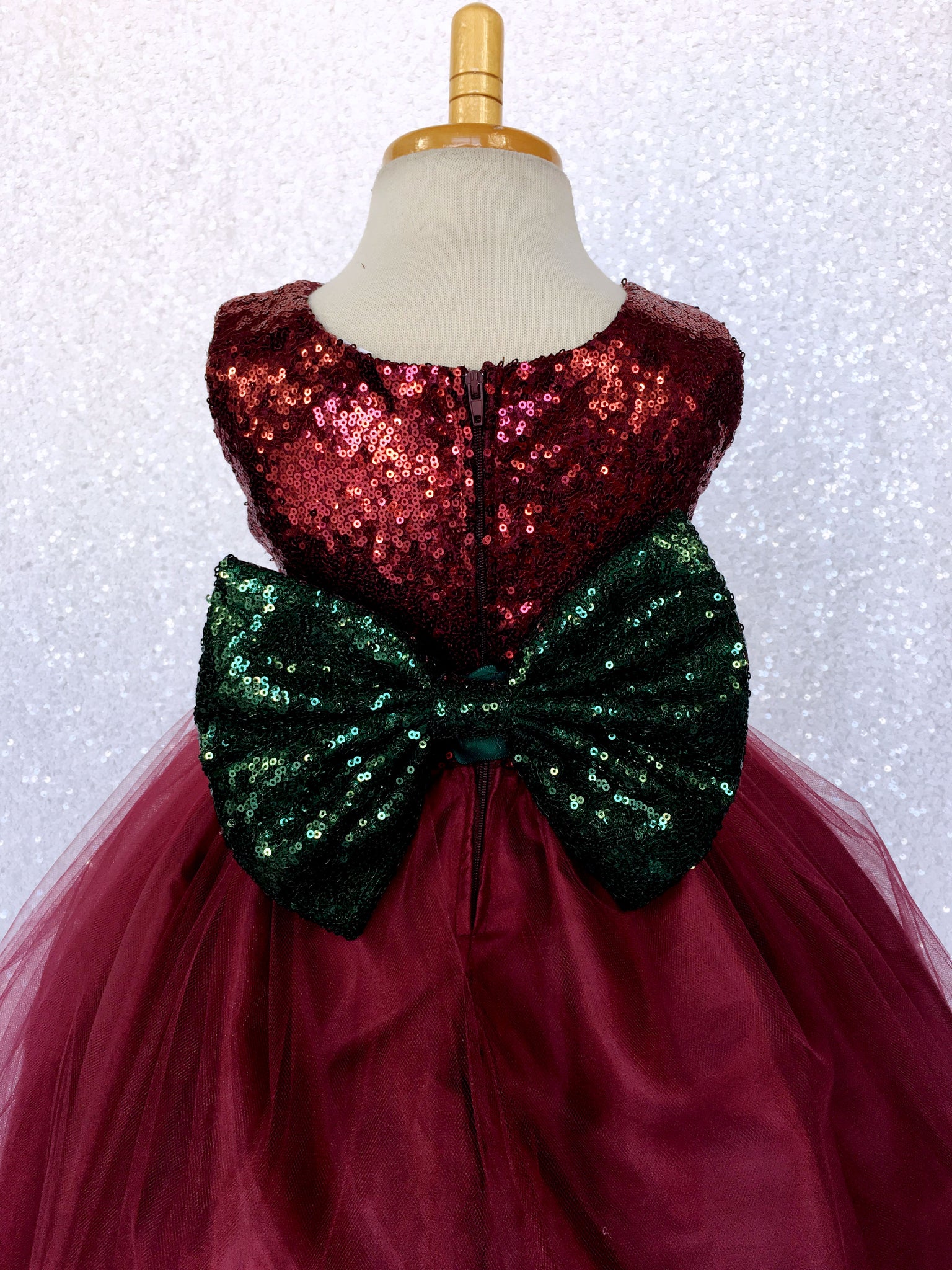 Burgundy Sequin Fishing Line 2 Layer Gown Bow Ribbon