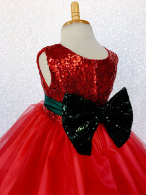 Sleeveless Red Mini Sequin 2 Layer Tulle Fishing Line Dress Hunter Green Bow