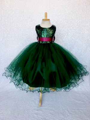 Tulle 2 Layer Mini Sequin Hunter Green Burgundy Sequin Bow