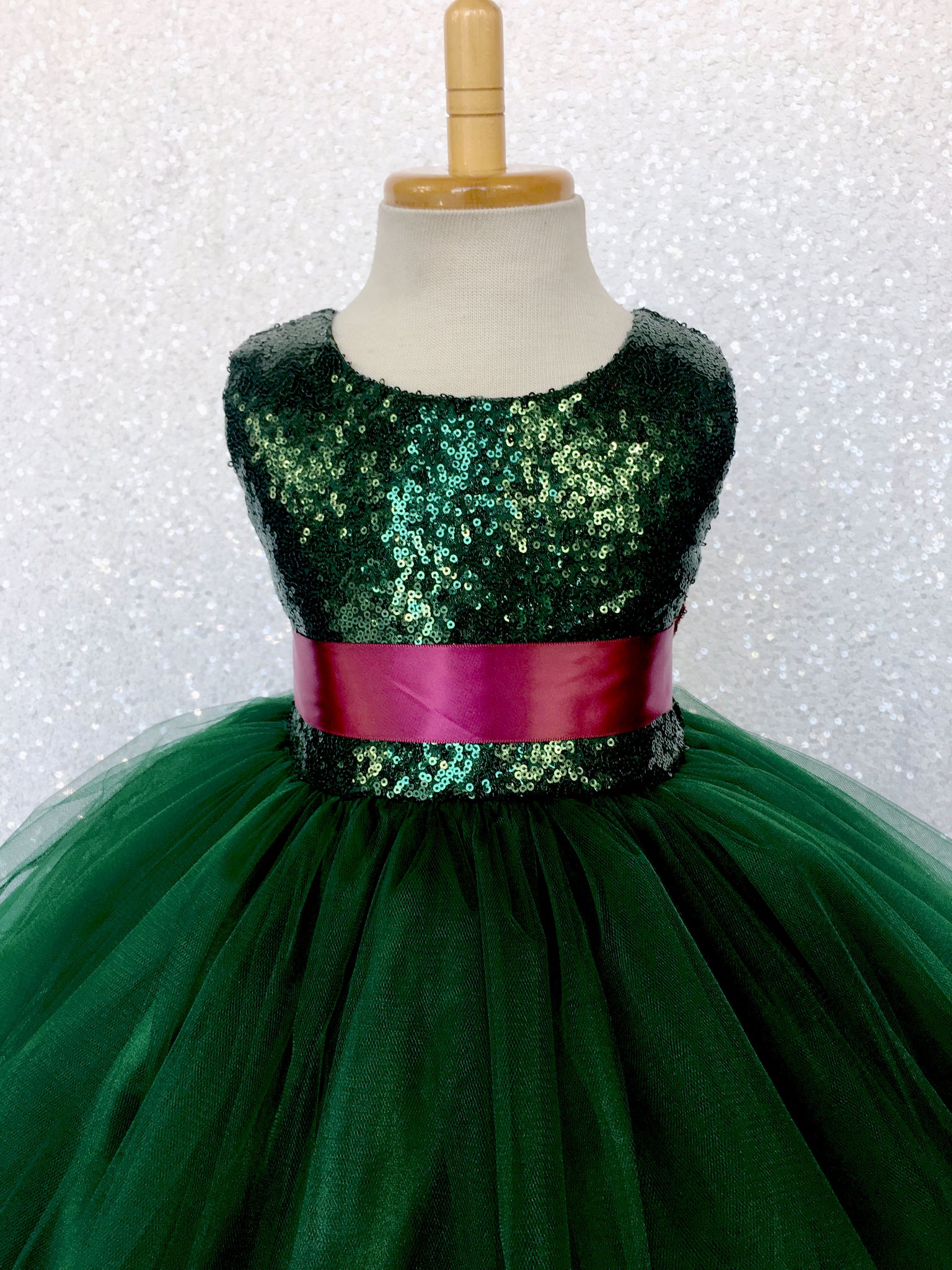 Tulle 2 Layer Mini Sequin Hunter Green Burgundy Sequin Bow