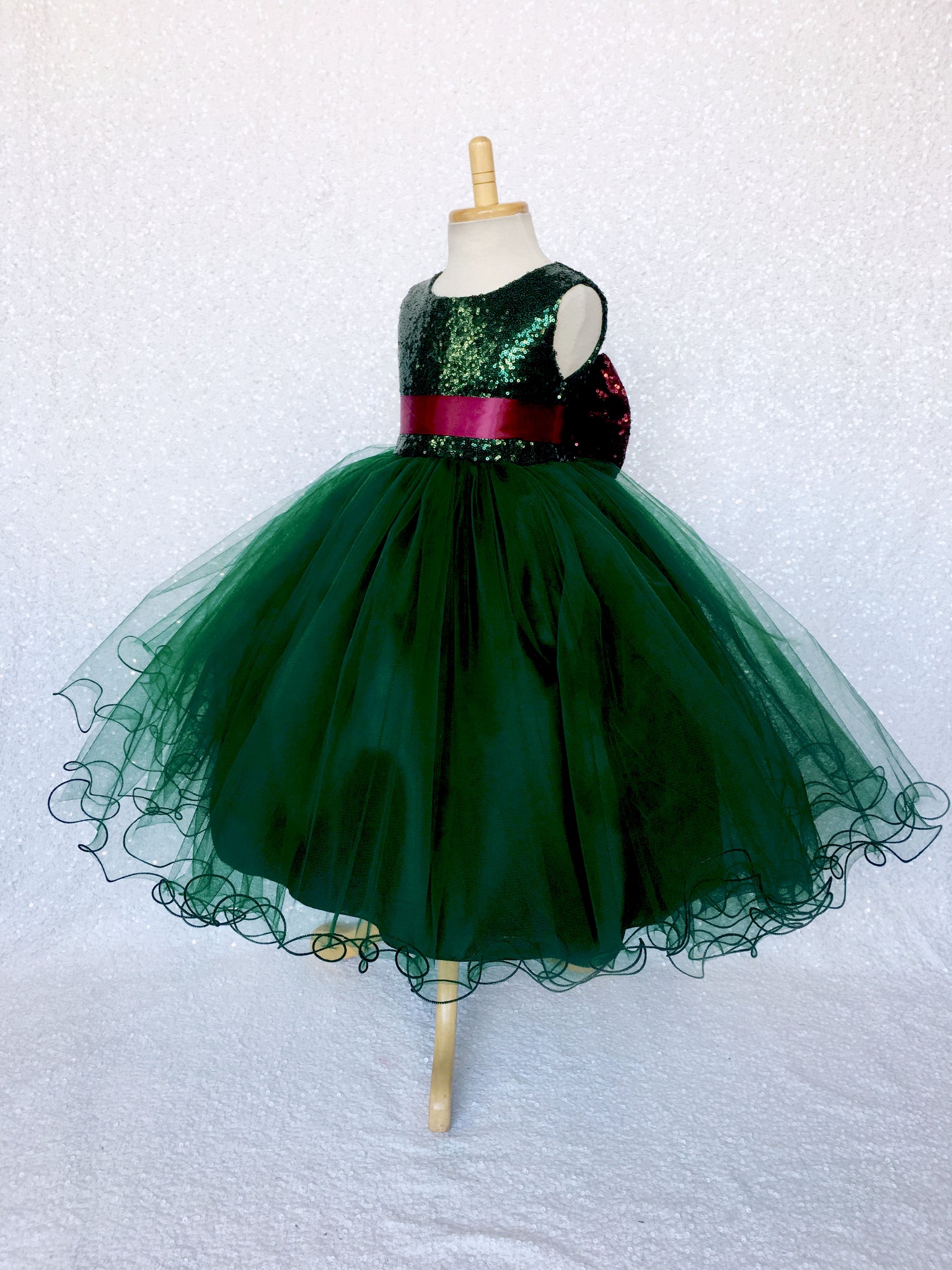 Tulle 2 Layer Mini Sequin Hunter Green Burgundy Sequin Bow