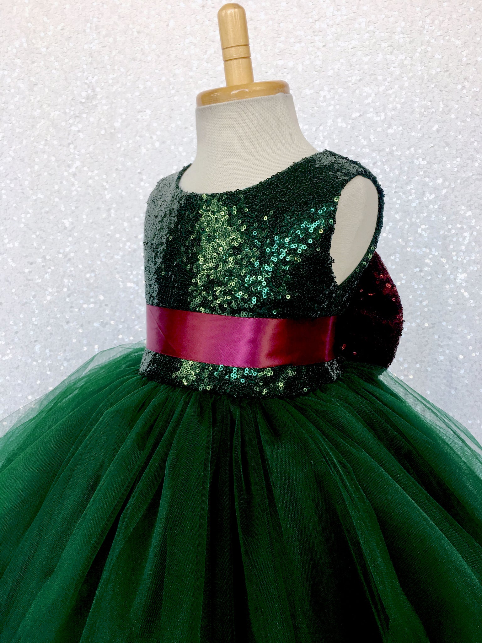 Tulle 2 Layer Mini Sequin Hunter Green Burgundy Sequin Bow