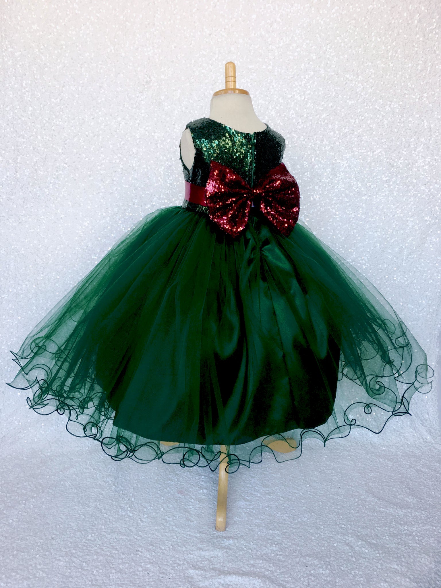 Tulle 2 Layer Mini Sequin Hunter Green Burgundy Sequin Bow