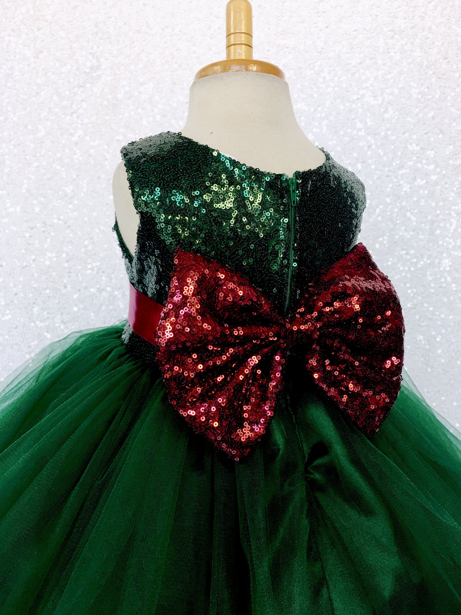 Tulle 2 Layer Mini Sequin Hunter Green Burgundy Sequin Bow