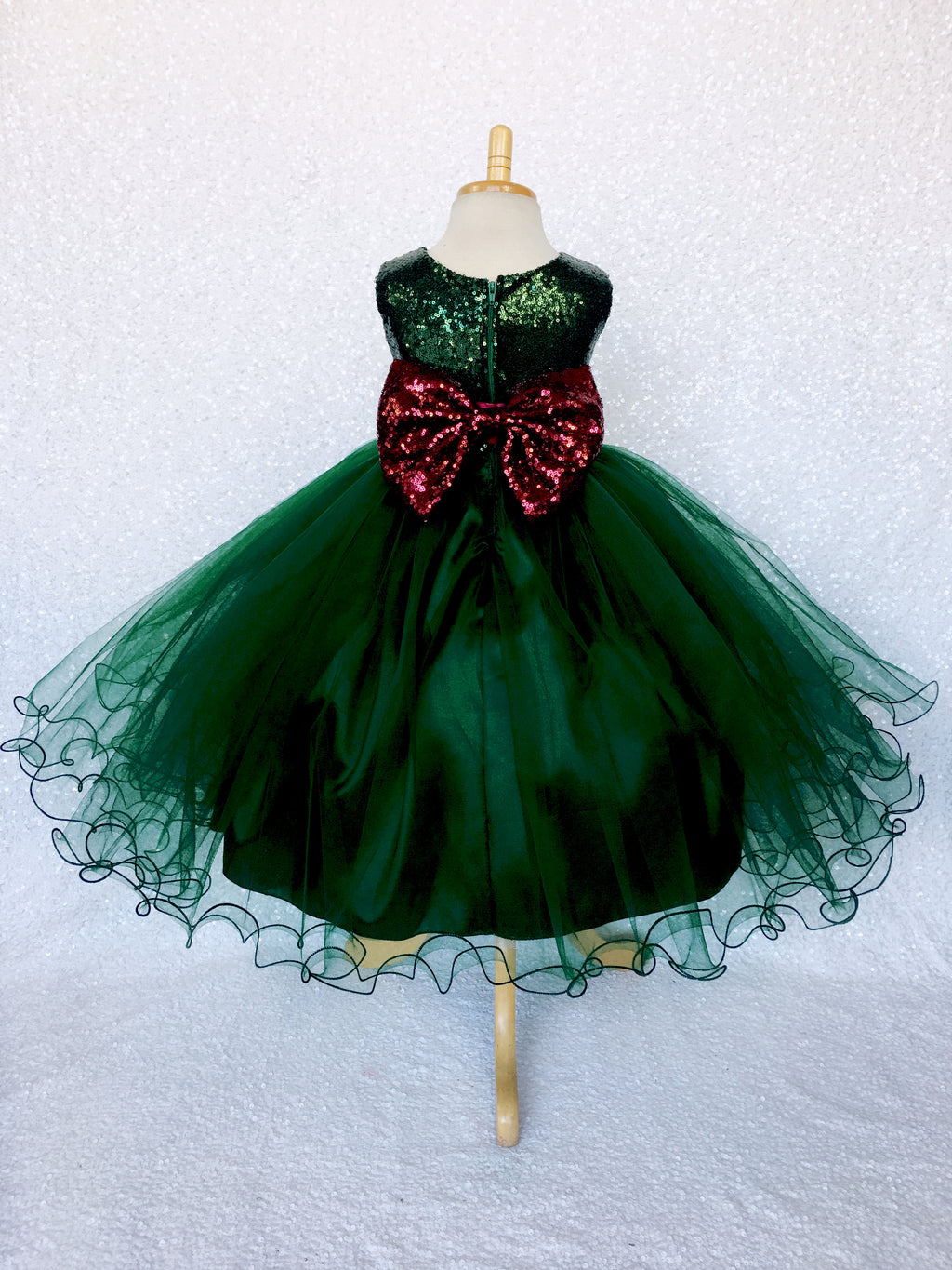 Tulle 2 Layer Mini Sequin Hunter Green Burgundy Sequin Bow