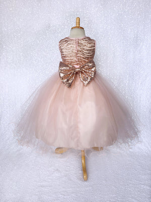 Glitter Striped Rose Gold Blush Tulle Gown Mini Sequin Bow Ribbon