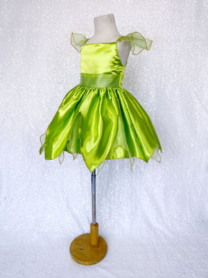 Tinkerbell Fairy Inspired Green Satin Spaghetti Strap Halloween Costume Dress