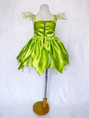 Tinkerbell Fairy Inspired Green Satin Spaghetti Strap Halloween Costume Dress