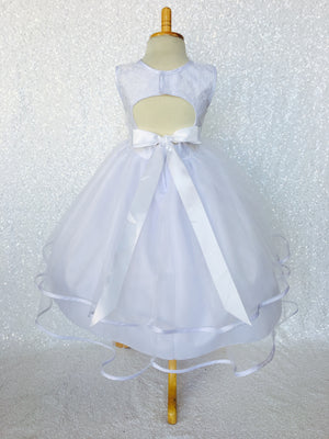 Classic White Lace Bias 2 Layer Tulle Satin Bow Gown