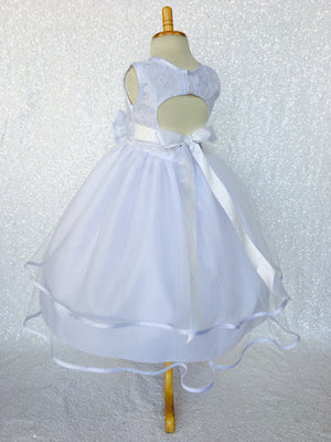 Classic White Lace Bias 2 Layer Tulle Satin Bow Gown