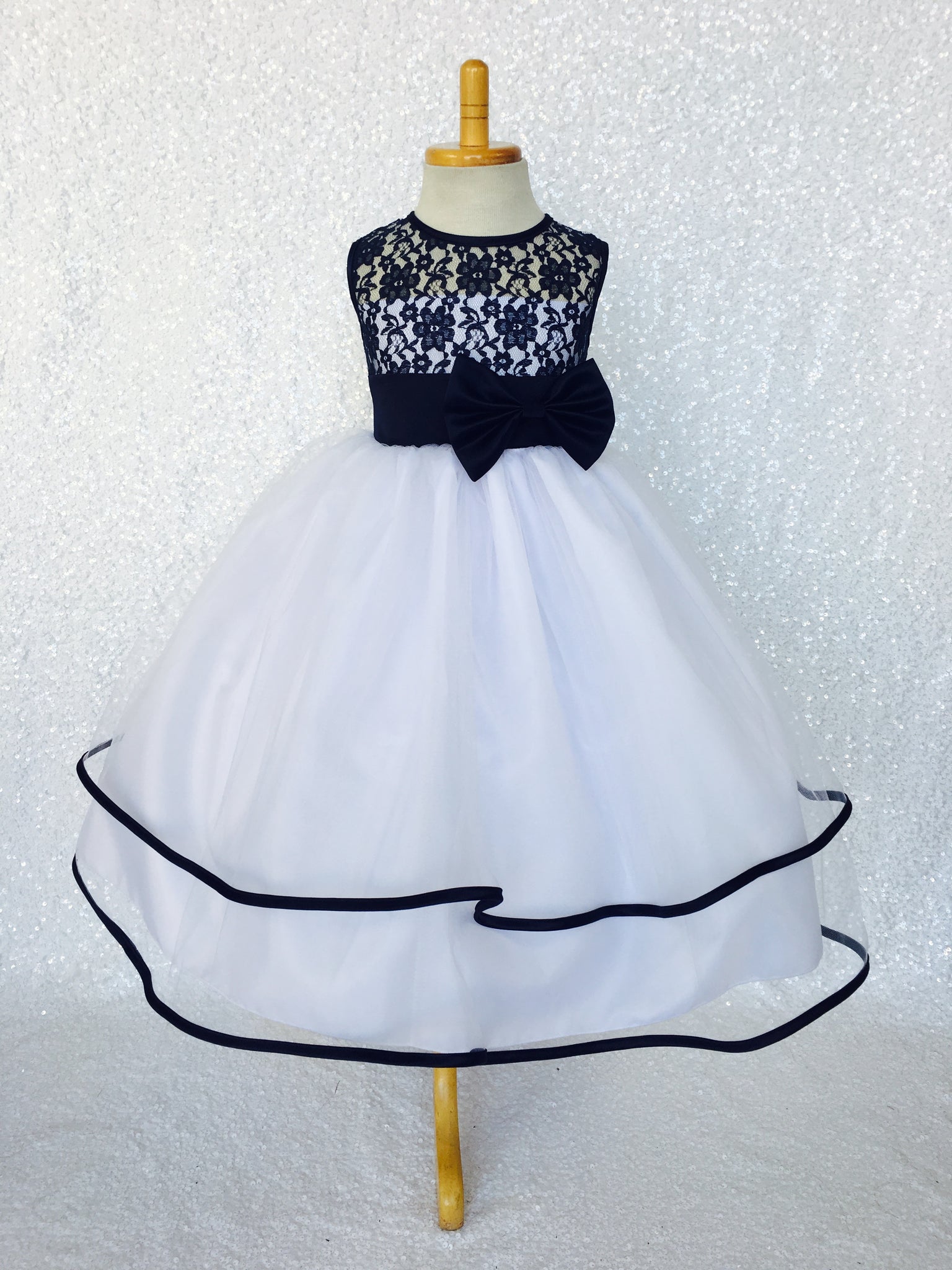 Navy Blue Lace Bias 2 Layer White Skirt Keyhole Dress