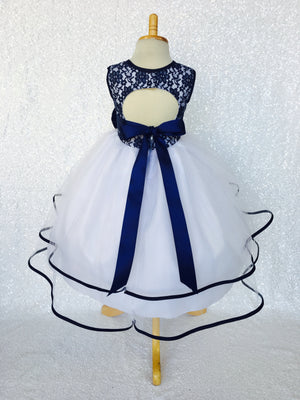 Royal Blue Lace Bias 2 Layer White Skirt Keyhole Dress