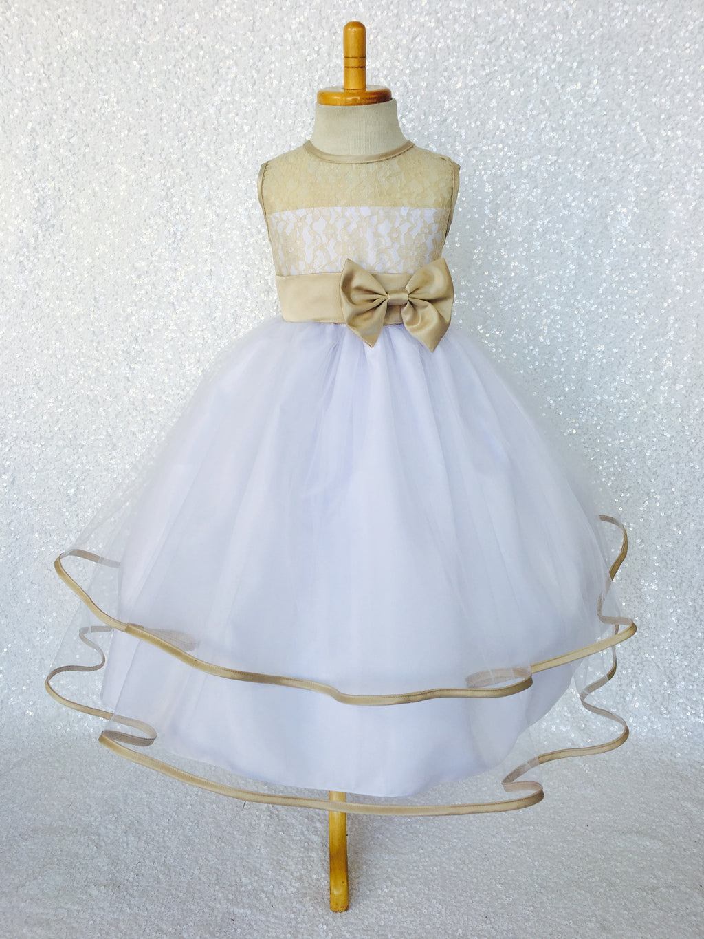 Champagne Lace Bias 2 Layer White Skirt Keyhole Dress