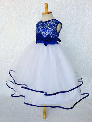 Royal Blue Lace Bias 2 Layer White Skirt Keyhole Dress