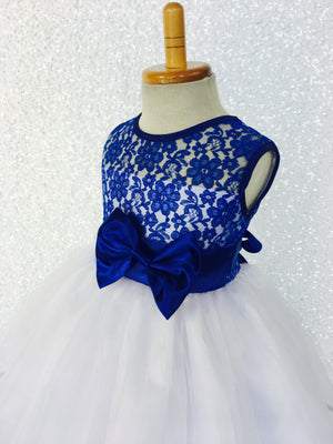 Royal Blue Lace Bias 2 Layer White Skirt Keyhole Dress