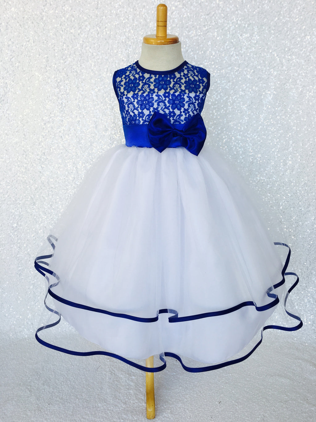 Royal Blue Lace Bias 2 Layer White Skirt Keyhole Dress